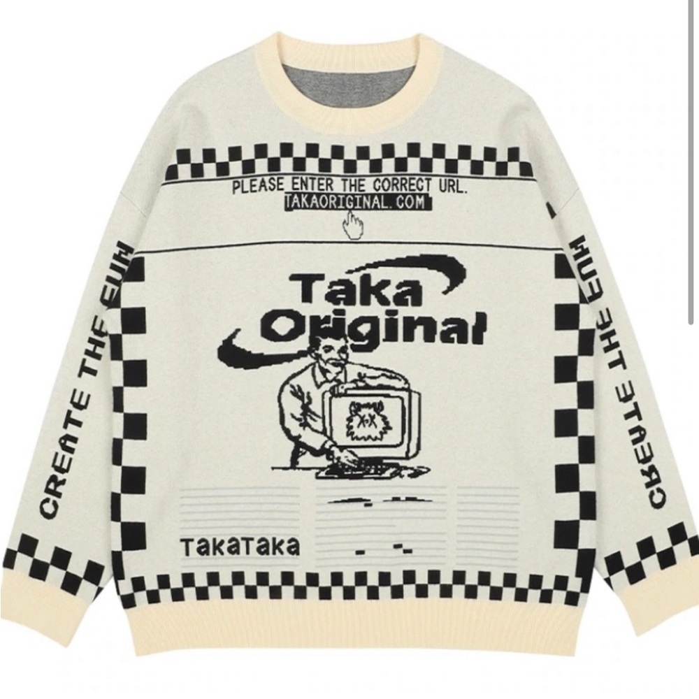 TAKA Original Moody Bob Mosaic checkboard knit jumper - Cream
